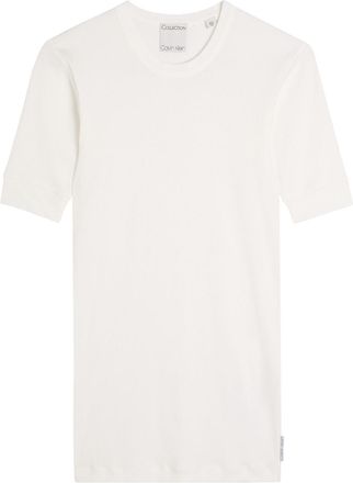 Calvin Klein Aubriella Ribbed Stretch-cotton T-shirt - Off White - S (UK8-10 / S)