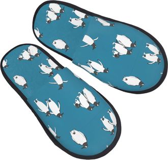 Generic Hotel Slippers Cute Penguin On Blue Portable Cotton Slippers Soft House Shoes For Bedroom Winter Ladies M
