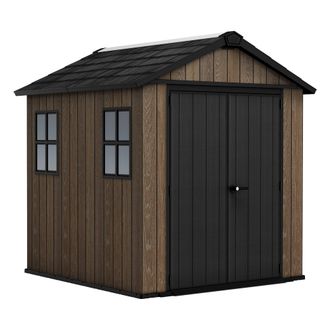 Dmora Caseta De Jard&iacute;n Mattoon, Suelo Elevado, Modular, Cerrable, Ventanas, Techo A Dos Aguas, 224x230x246h Cm Marr&oacute;n Nuez