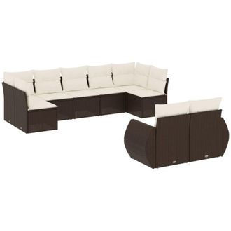 vidaXL Set De Sof&aacute;s De Jard&iacute;n 9 Pzas Y Cojines Rat&aacute;n Sint&eacute;tico Marr&oacute;n Vidaxl
