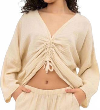 Blanca Camille Rutched Blouse In Beige