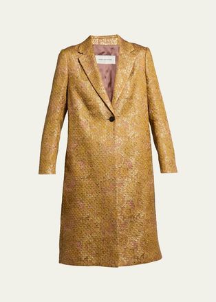Dries Van Noten Metallic Paisley Jacquard Single-Breasted Long Coat