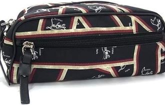 Christian Louboutin Black Red Color White Nylon Clutch Bag Pouch (Pre-Owned)
