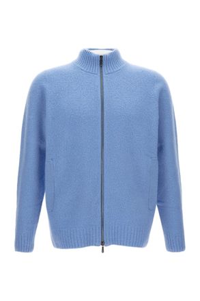Drumohr Brushed Virgin Wool Cardigan With High Knit Collar And Zip Closure