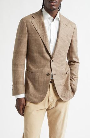 Thom Sweeney Unstructured Single Breasted Plaid Cashmere Sport Coat in Oat Pow at Nordstrom, Size 40 Us