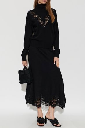 Zimmermann Wool Skirt With Crochet Trim, Womens, Black