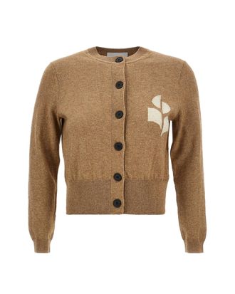Isabel Marant M&eacute;lange Knit Cardigan with Intarsia Logo