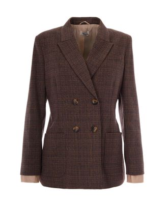 Liu Jo Double-Breasted Classic Tartan Jacket with Contrasting Cuffs