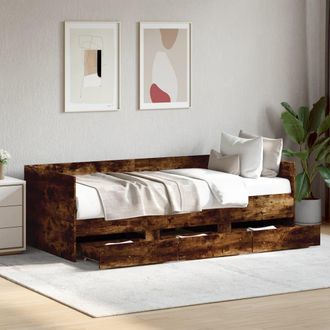 vidaXL Sof&aacute; Cama Con Cajones Sin Colch&oacute;n Roble Ahumado 90x190 Cm Vidaxl