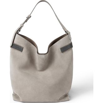 Brunello Cucinelli Suede Essence hobo bag in Light Grey at Nordstrom