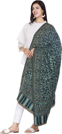 World of Shawls Reversible Paisley Design Shawl Big Size Yak Wool Blend Scarf, Wrap, and Blanket (Green)