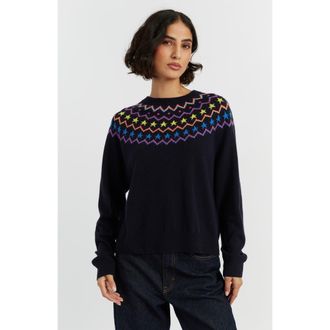 Chinti and Parker Wool Cashmere Star Yoke Sweater in Navy at Nordstrom, Size Small