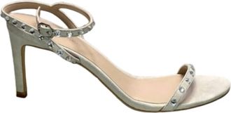 Stuart Weitzman WomenS Dancer 80 Crystal-Embellished Suede Leather Heel Sandal In Gray