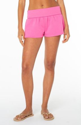 Roxy Sunday Foldover Waist Shorts in Shocking Pink at Nordstrom, Size Xx-Large
