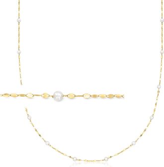 RS Pure by Ross-Simons 3-3.5mm Cultured Pearl Station Lumachina-Chain Necklace in 14kt Yellow Gold
