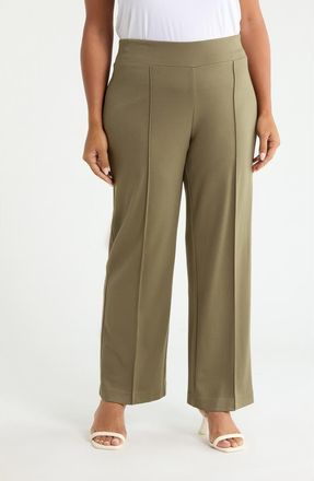 Jones New York Pintuck Pull-On Straight Leg Ankle Pants in Jasper Green at Nordstrom, Size 3X