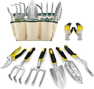 OEM Kit Herramientas Jard&iacute;n - 8 Piezas - Tralla Pala Rastrello Tijeras Podar Horquilla Arrancadora Ra&iacute;ces Guantes Bolsa Almacenamiento - Uso Interior Exte