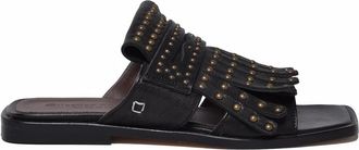 Collection Priv&eacute;e Black Studded Leather Mule Sandals