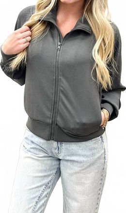 Mono B Luxe Ribbed Sand Wash Zip Up Jacket In Gray