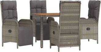 vidaXL Set Comedor De Jard&iacute;n 5 Piezas Con Cojines Rat&aacute;n Sint&eacute;tico Gris Vidaxl