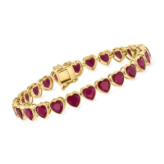 Ross-Simons Ruby Heart Tennis Bracelet in 18kt Gold Over Sterling