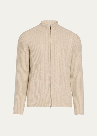 Fioroni Cashmere Mens 5-Ply Cashmere Mouline Cable Bomber Jacket
