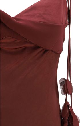 Self Portrait Womens Midi Dress Satin Flower Burgundy Polyester