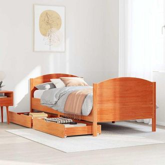 vidaXL Vidaxl Cama Sin Colch&oacute;n Madera Maciza De Pino Marr&oacute;n Cera 100x200 Cm