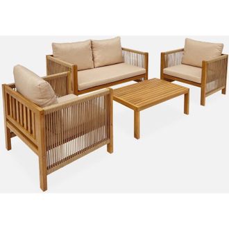 Sweeek Salotto da giardino in legno e corda, 4 posti