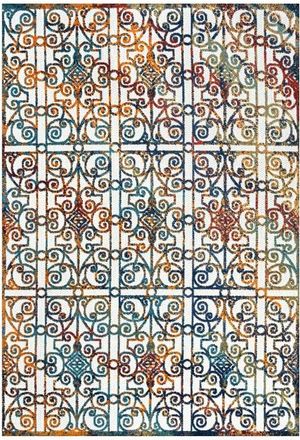 Jonathan Y Designs Cetara Ornate Trellis Indoor/Outdoor Area Rug in Cream/blue/orange at Nordstrom, Size 2Ft 0In X 8Ft 0In