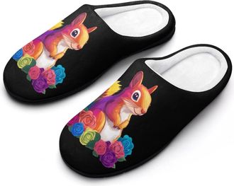 Generic Animal Squirrel Flowers Womens Slippers Warm House Slippers Indoor House Shoes with Anti-Skid Rubber Sole