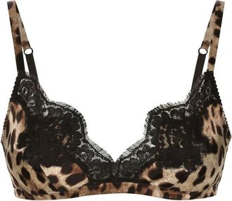 Dolce & Gabbana Leopard-Print Soft-Cup Satin Bra With Lace Detailing