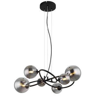 Netlighting Riha Globe Pendant Matt Black Smoke Glass Shade 6x G9 3000K