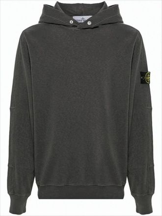 Stone Island Relaxed Fit Hooded Sweatshirt With Snap Button Details