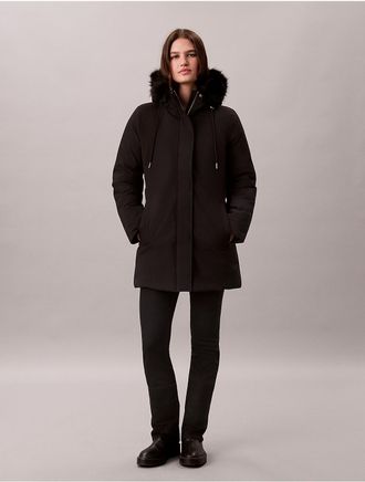 Calvin Klein Jeans Calvin Klein Womens Faux Fur Hooded Belted Parka Jacket - Black - XL