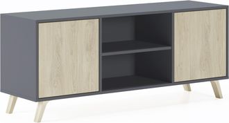 Skraut Home Skraut Home - Mueble Tv 140 Con 2 Puertas, Sal&oacute;n Comedor, Modelo Wind, Color Estructura Gris Antracita, Color Puertas Roble, Medidas 140x40x57cm De Al