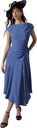 Coast Drape Side Cap Sleeve Midi Dress in Grey Blue at Nordstrom, Size 14