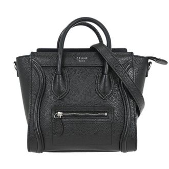 Celine Luggage Bag Grainy Leather Black Leather Handbag (Pre-Owned)