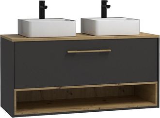 Vente-Unique Mueble de ba&ntilde;o suspendido antracita con doble lavabo a instalar - 120 cm - YANGRA