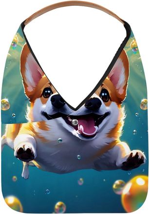 Generic Lovely Corgi Swims Underwater Reusable Lightweight Grocery Bags - Foldable Into Compact Pouch, Washable & Sturdy, Multipurpose for Shopping and Travel