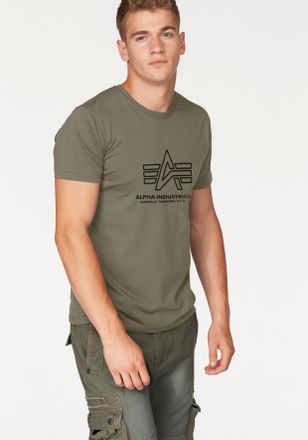 Alpha Industries Rundhalsshirt ALPHA INDUSTRIES Logo Print T, Herren, Gr. 4XL, schwarz olive, Single Jersey, Obermaterial: 100% Baumwolle, unifarben, regular fit norma