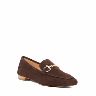 Dune London Womens Ladies Grained - Suede Metal Trim Loafers - Brown - Size UK 6
