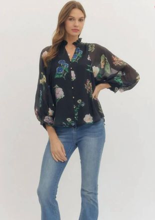 Entro After Hours Floral Blouse In Black