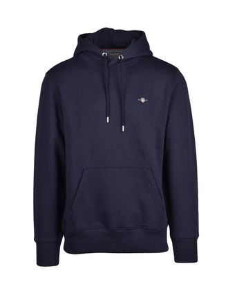 GANT Navy Blue Pullover Brushed Interior Cotton-Blend Hoodie