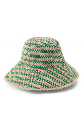 Helen Kaminski Cintia Boucl&eacute; Stripe Bucket Hat in Jade Multi at Nordstrom