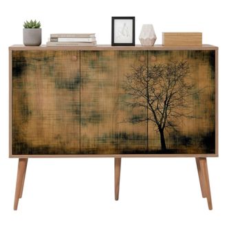 Dmora C&oacute;moda Haratan, Aparador 3 Estantes, Puerta Abatible, 3 Puertas, 120x36x90h Cm Roble Marr&oacute;n