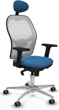 Piqueras y Crespo Piqueras Y Crespo - Jorquera Sincro Malla Blanca Similpiel Azul Claro Brazos 2d Base Aluminio Cabecero Fijo Ruedas 65mm Engomada