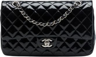 Chanel Pre-owned Gekreukt Patent Lederen Dubbele Flap Schoudertas - Dames - Vintage Schoudertas - Zwart - ONE Size - Leer - Vintage