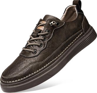 Generic Mens Casual Oxfords Leather Shoes Non-Slip Soft Sole Lace-Up Fashion Sneaker Dress Shoes (Khaki,11.5)