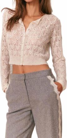 LoveShackFancy Calico Embellished Pointelle Cardigan In Ivory